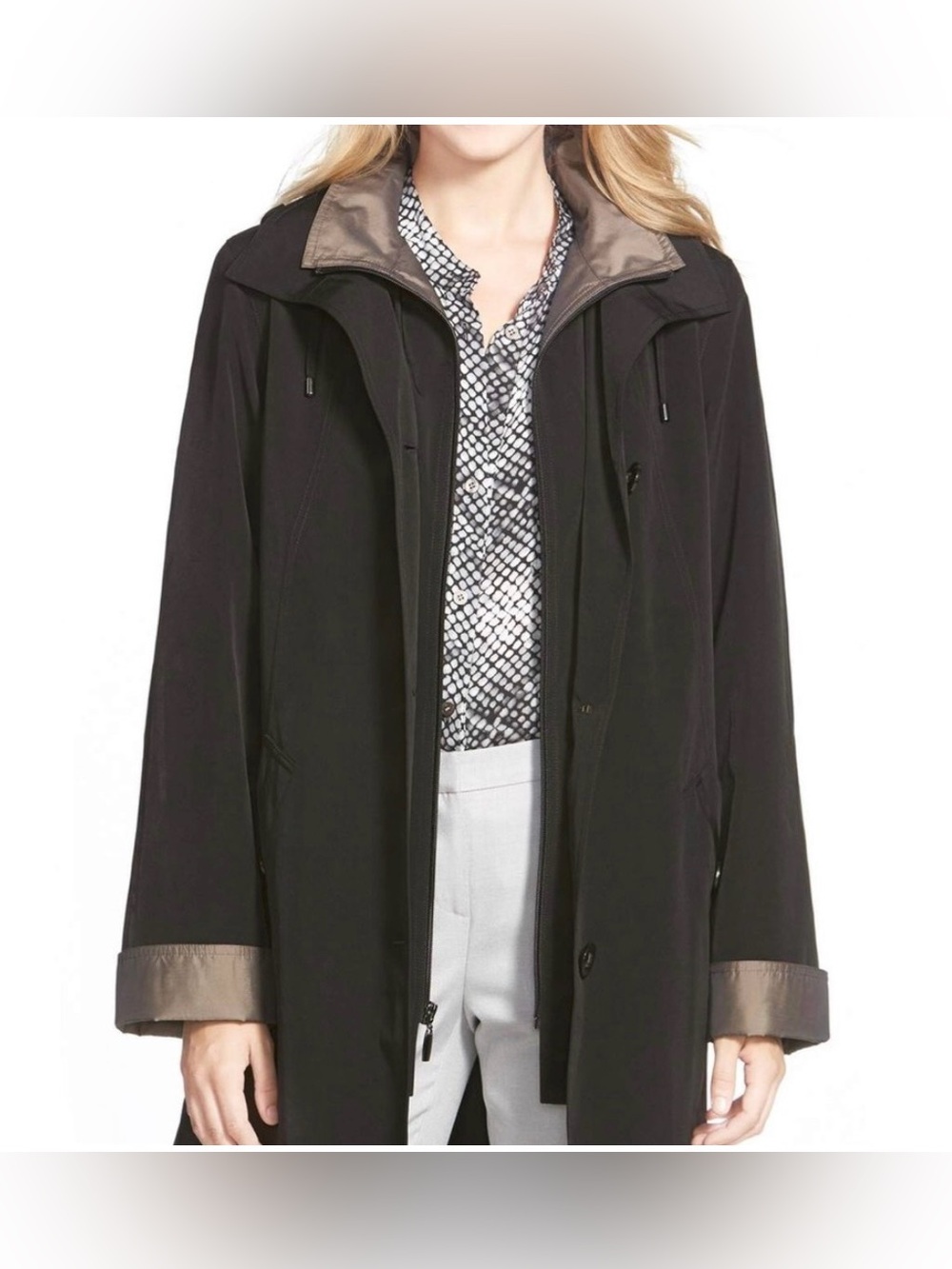 Gallery xl petite zip up jacket black gold